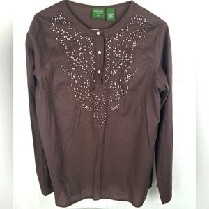 Mountain Lake Brown Long Sleeve Dazzled 100% Cotton Shirt Sz M